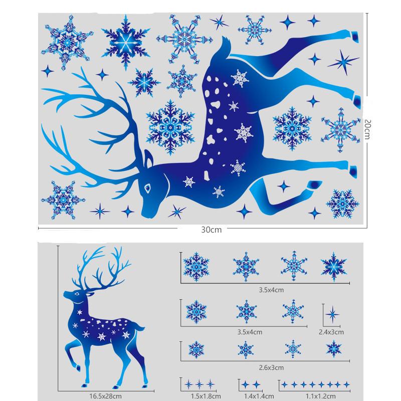 Christmas Window Sticker Blue Snowflake Sticker Xmas Deer Elk Glass Window Decoration Christmas Supplies 2024 Noel Wall Sticker