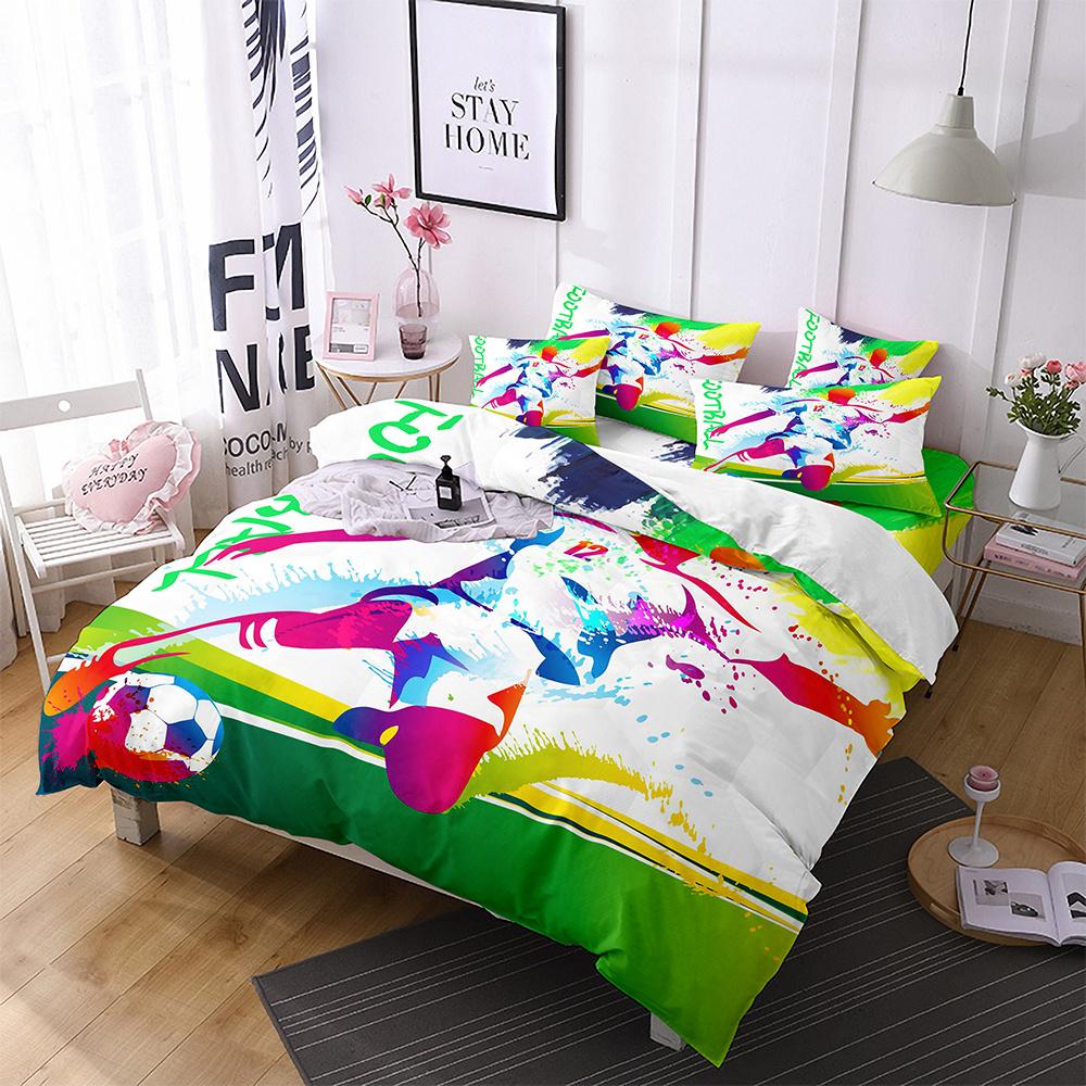 Football Comforter Cover Queen Size American Soccer Bedding Set Sports Games Duvet Cover Set for Boys Girls Teen for Living Room