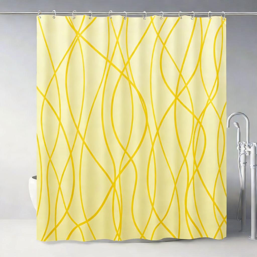 Modern Teal Gradient Wavy Line Art Waterproof Shower Curtain