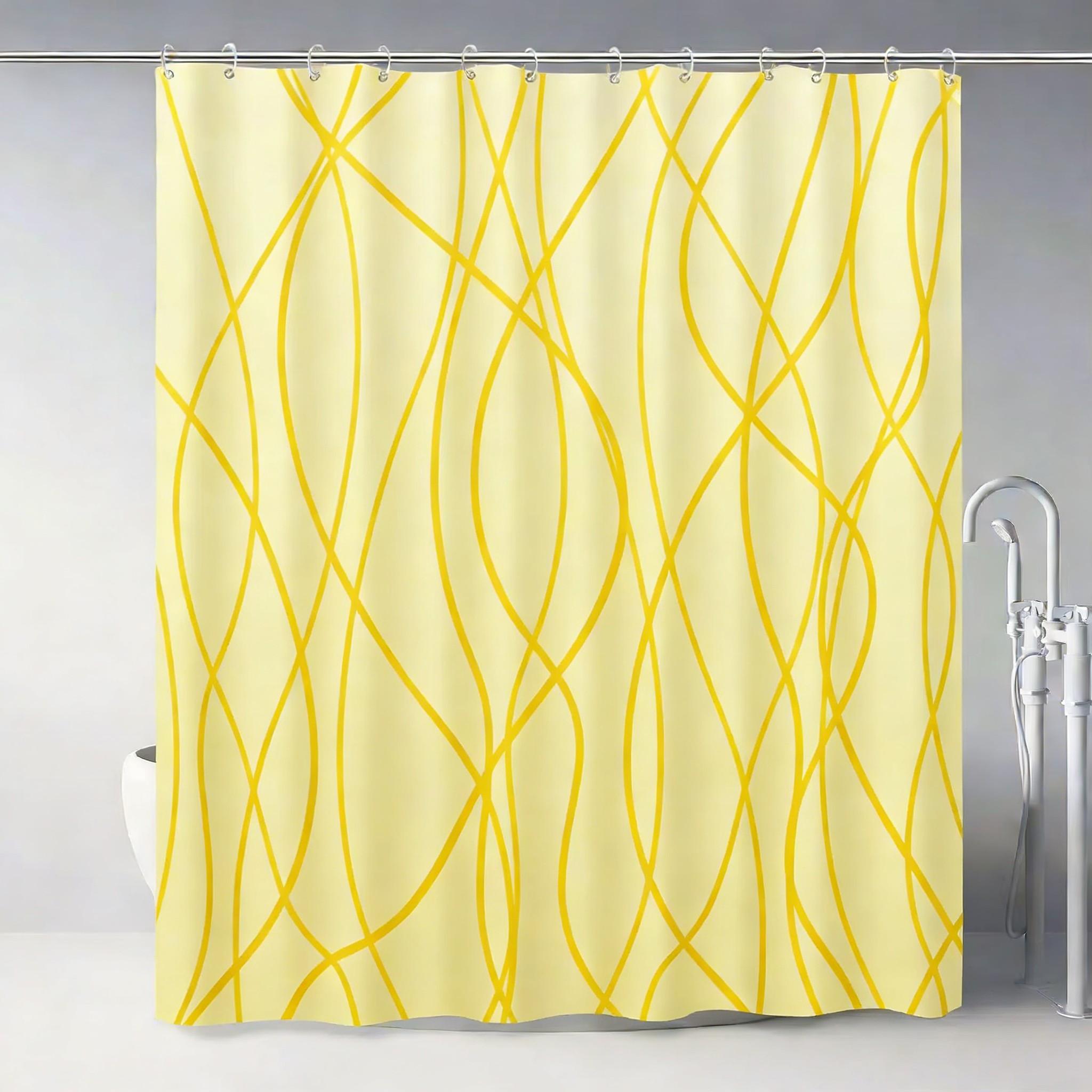 

Modern Teal Gradient Wavy Line Art Waterproof Shower Curtain W60H190(CM)-1 Pcs