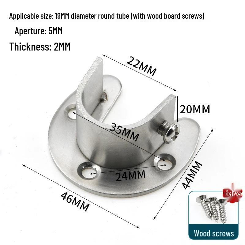 Suporte Sólido de Aço Inoxidável para Varão de Roupeiro, Tubo Redondo de 16-32mm, Base Oculta em Forma de U.