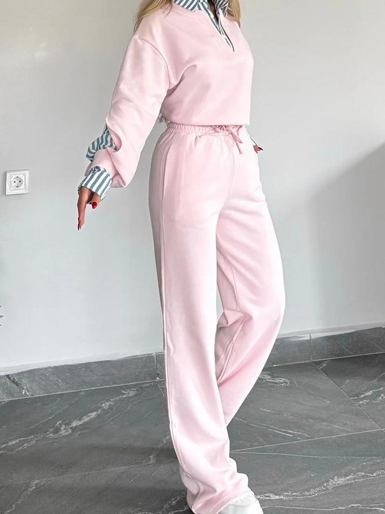 New Arrival Autumn Ins Popular Stand Collar Long Sleeve Shirt Loose Casual Hoodie Set