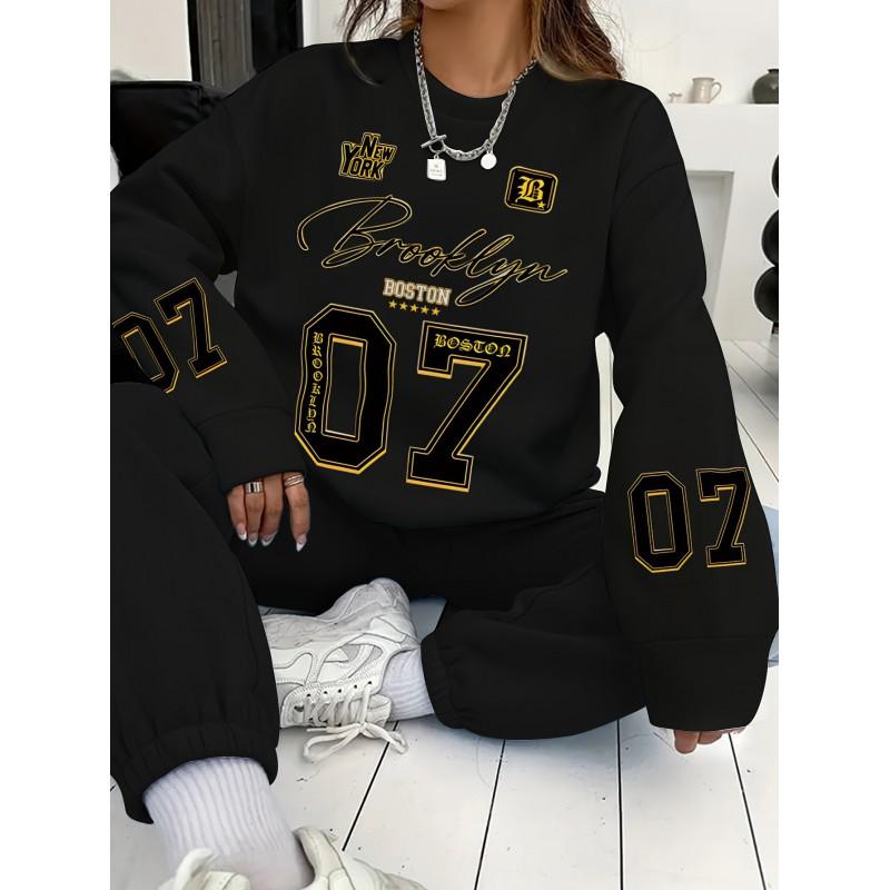 Womens Casual Oversized Round Neck Sweatshirt With 3D Letter Print Lightweight Comfort Fit