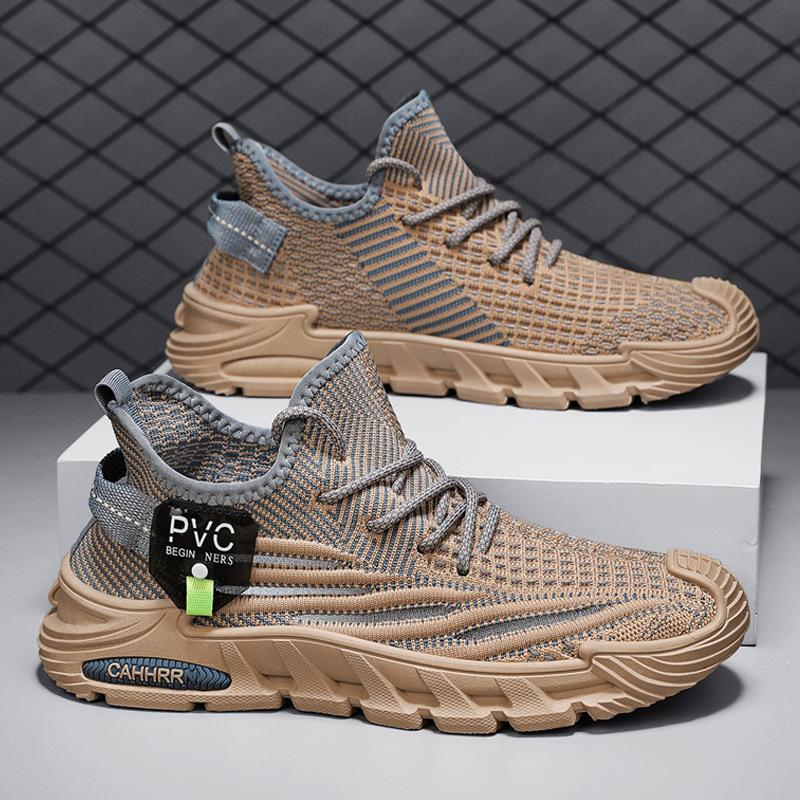 2024 Spring and Summer New Fly-woven Thin Breathable Low-top Lace-up Running Sneakers Platform Dad Shoes Men's Shoes