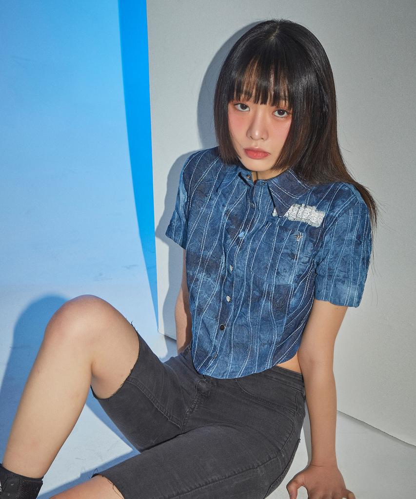 Pabeleupinggeo Lace Demin Crop Shirt