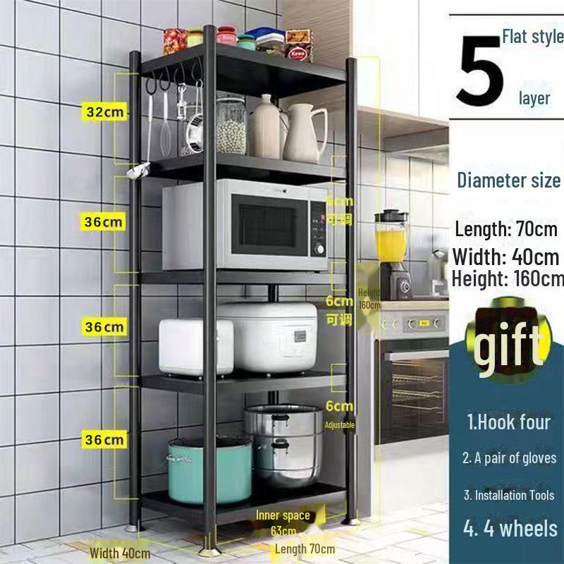 Multi-Layer Kitchen Floor Rack: Multi-Function Microwave and Cookware Storage (Non-Stainless Steel)