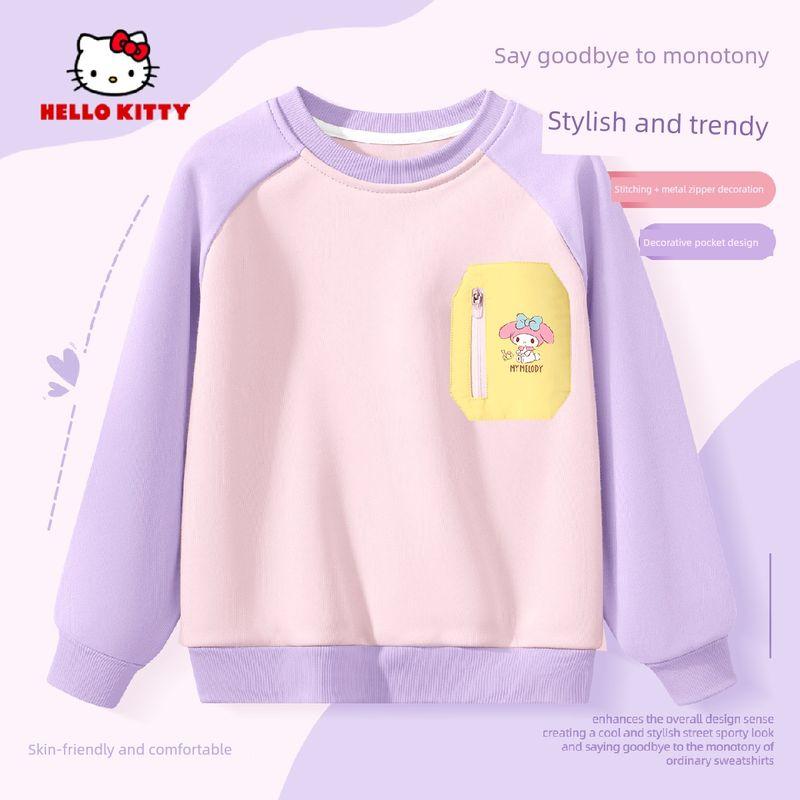Hellokitty Girls Sweatshirt Spring and Autumn Style Sweet and Cute Kidsren s Top 2026 New Style Girls Round Neck Long Sleeves Silicone Tip Accompanies K Pink Purple 130