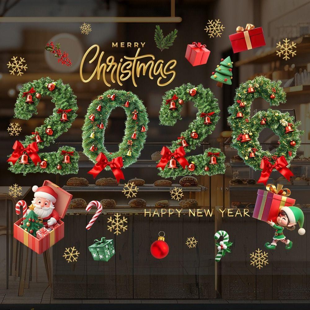 PVC Christmas Window Stickers Snow Designs Martian Designs Xmas Wall Sticker Botanical Designs Santa Claus Designs