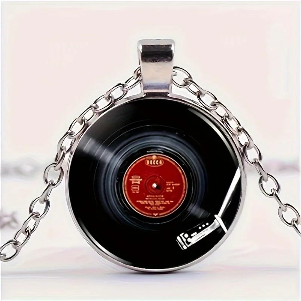1pc Fashion Record Glass Pendant Necklace, for Men And Women