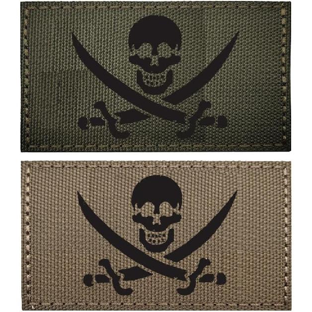 2 PCS AliPlus Pirate Flag Patches Jolly Rodger Flag Patches IR Infrared Reflective Patch Laser Cut Morale Patch Applique Fastener Hook and