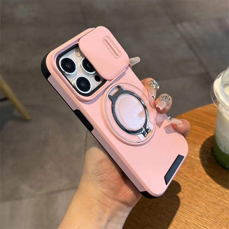 Luxury Magsafe Wireless Charging Case For iPhone 11 16 12 13 14 15 17 Pro Max Plus Magnetic Ring Bracket Camera Protection Cover