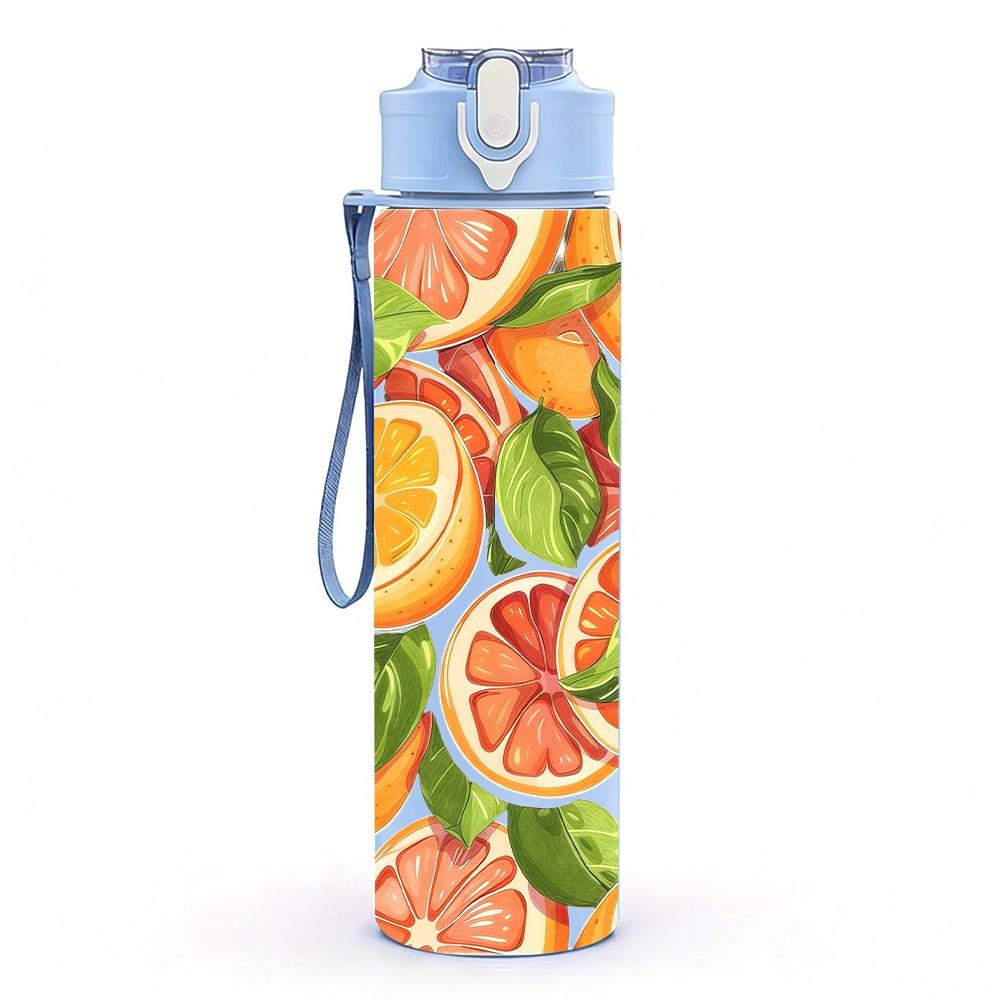 1PC Mixed Citrus Orange Slice Print 750ml Color Plastic Sports Water Bottle Leakproof Flip Straw Lid Suitable for Sports Office Home Use