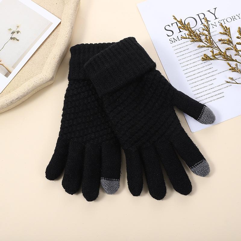 Gloves, knitted jacquard pineapple gloves, thickened warm finger men's and women's foldable non-slip gloves