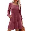 Women's Round Neck Pocket Knit Sweater Long Sleeve A-line Dress