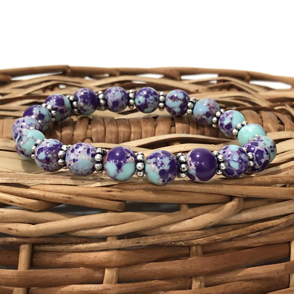 8mm Natural Purple Copper Turquoise Gemstone Round Beads Handmade Jewelry Pretty Beads Bracelet 7.5" For Party CSB-19