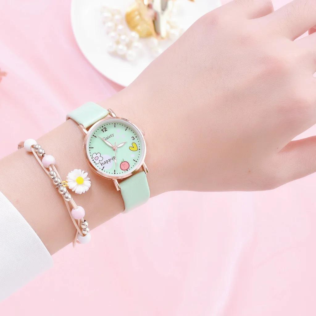 Kids Watches Pink Cute Children's Wristwatch Cartoon Pattern Quartz Watch Set for Girls Fashion Students' Clock Relogio Infantil