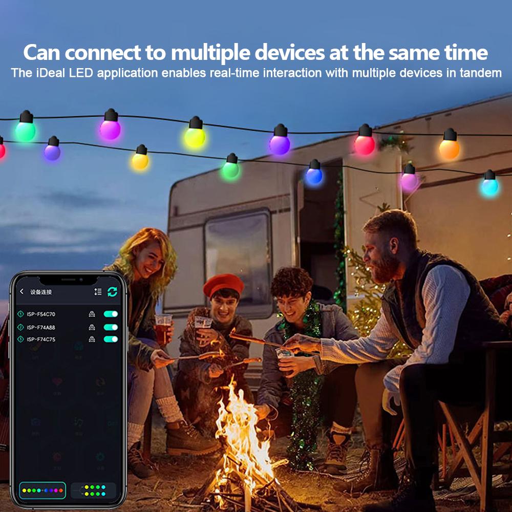 Smart APP RGB String Lights 33Ft 50Bulbs With Remote IP65 Outdoor Color Changing Garden Lighting For Party Christmas Decor