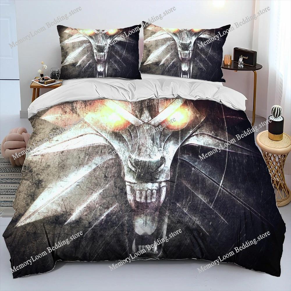 3D The W-Witcher Jogo Gamer Desenho Animado Colcha Conjunto de Roupa de Cama, Capa de Edredom Conjunto de Cama Capa de Colcha Fronha, Conjunto de Roupa de Cama Tamanho King Queen