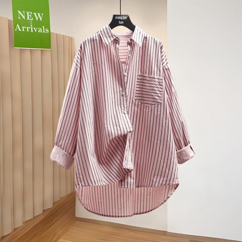 

Women s Striped Drop-Shoulder Lapel Shirt S