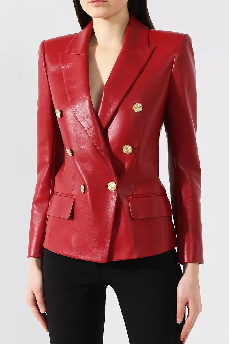 

Натуральная кожа ягненка, дизайнерский стильный новый красный женский блейзер, деловой 3XL красный