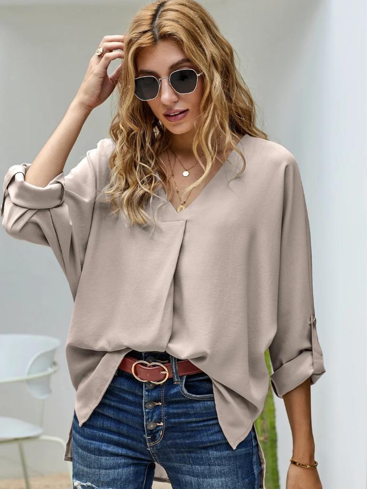 Summer T Shirt Women Chiffon Sexy 2025 V Is Gotten Loose Shirt Fashion long-sleeved Female Tee Tshirts