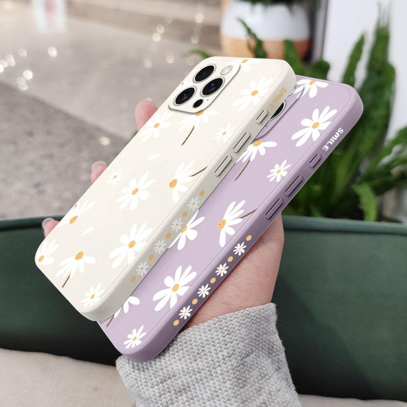 Soft Daisy Liquid Silicone Fall Prevention Case Comfortable Cover For iPhone 16 16e 15 Pro Max Samsung Galaxy S25 Plus XiaoMi Redmi Note 14 Pro Plus