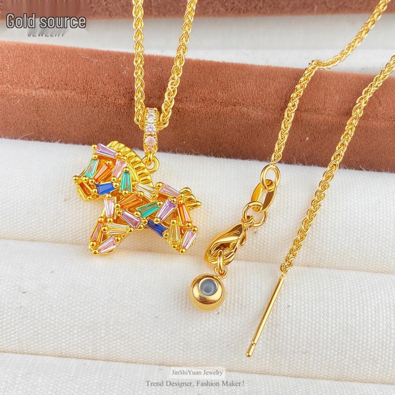 Gold-Style Sand Inlaid Diamond Pendant Necklace, New Chinese Compass Design