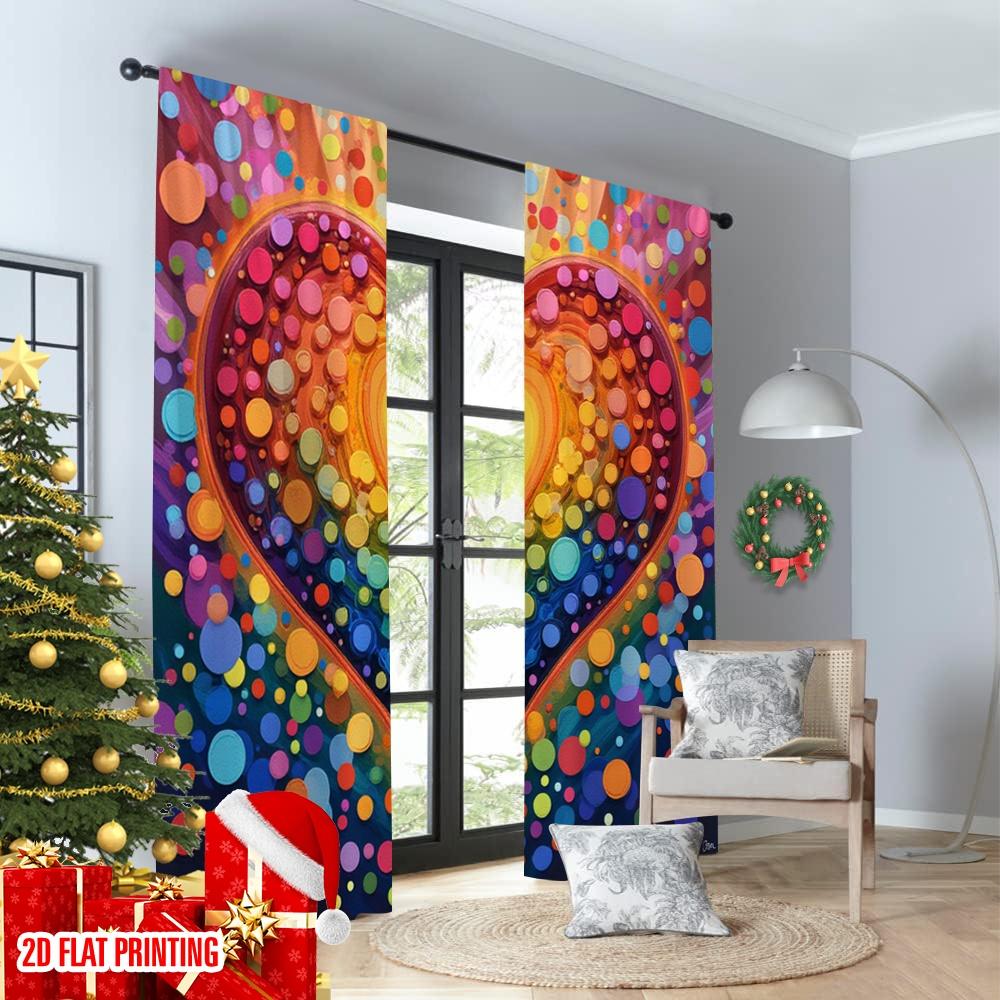Set Of 2 Flat Printing Party Window Curtains Vibrant Heart Rainbow Balloons Digital Printed Polyester Drapes Birthday Made