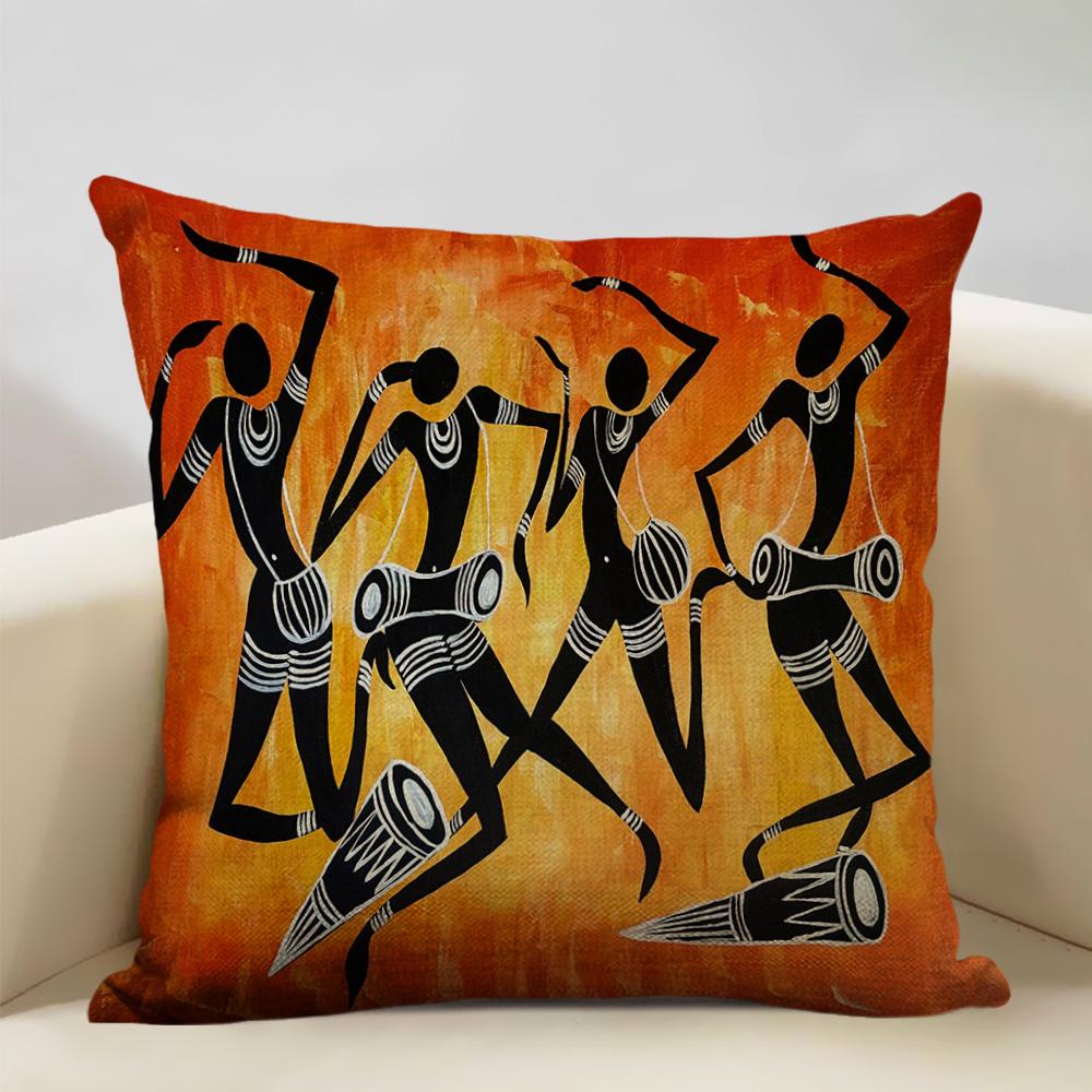 African Oil Painting Cushion Cover Dancing Girl Art Painting Sofa Decorative Pillowcase Home Living Room Pillow Cover 45x45cm