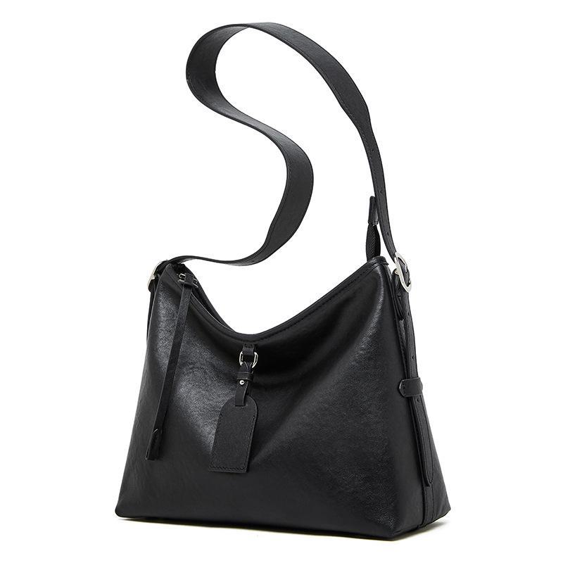 

Женская сумка-тоут из натуральной кожи - коровья кожа растительного дубления, большая вместимость, универсальная сумка-мессенджер, ленивый стиль чёрный