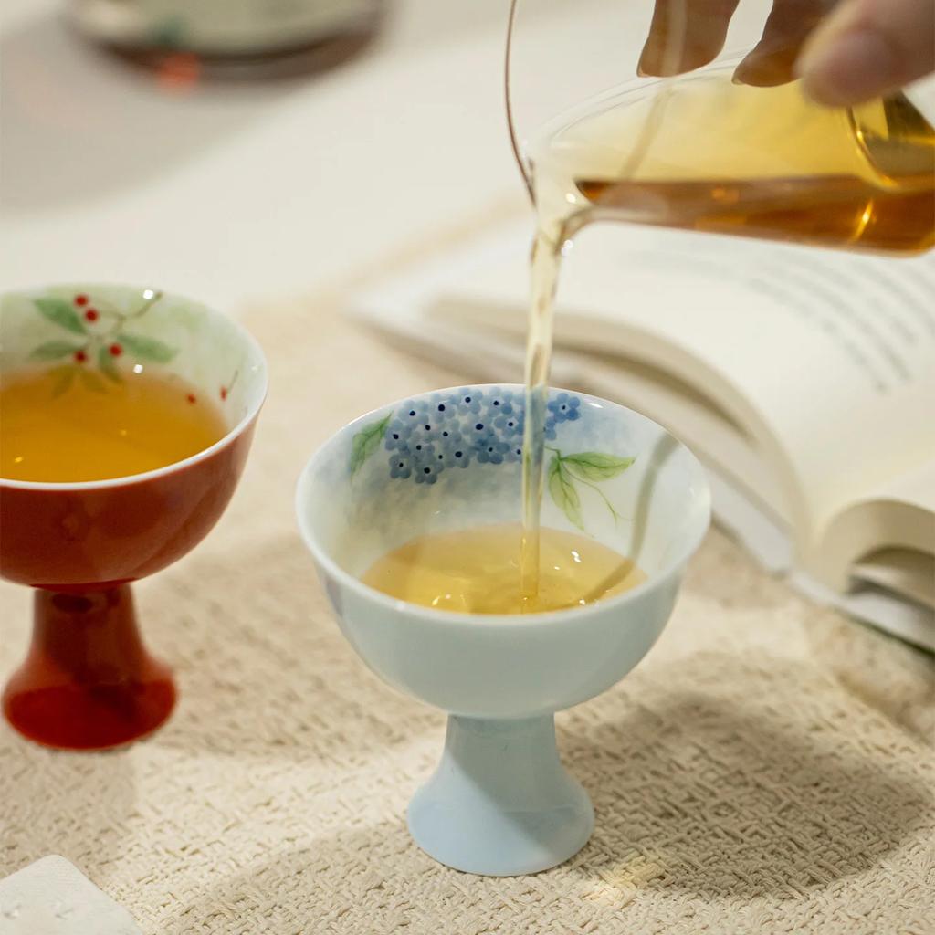 80ML Original Ore Color Glaze Imitation Song High-foot Teacup Hand-painted Master Cup KungFu TeaSet Ceramic TeaCup Tea Ceremony