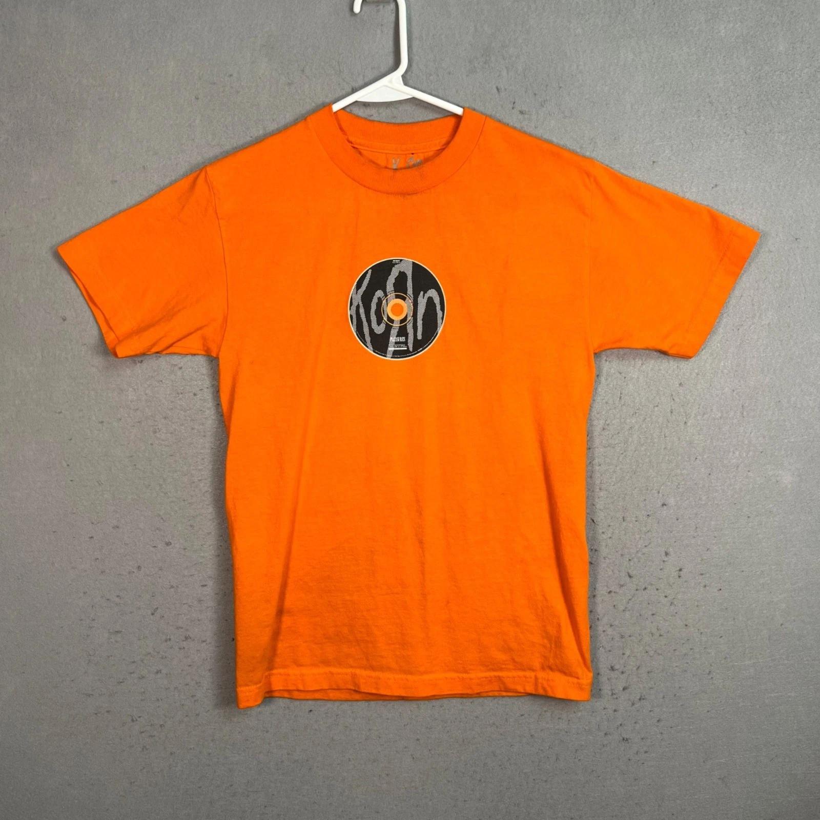 

Korn Pleasures Orange Graphic T-Shirt Small 2018 100% Cotton Short Sleeve Tee L