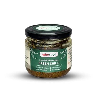 Spicy Soul Green Chilli Pickle – No Preservatives, Authentic Indian Taste, Fresh & Spicy Pickle for Meals and Snacks – 100% Natural Ingredients - 250g
