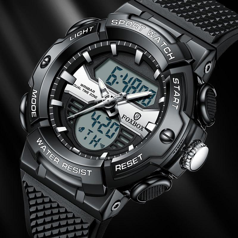 FOXBOX 0046 Fashion Custom Logo Men Digital Watch Latest Silicone Strap Water Resistant Double Display in Stock Casual Watch
