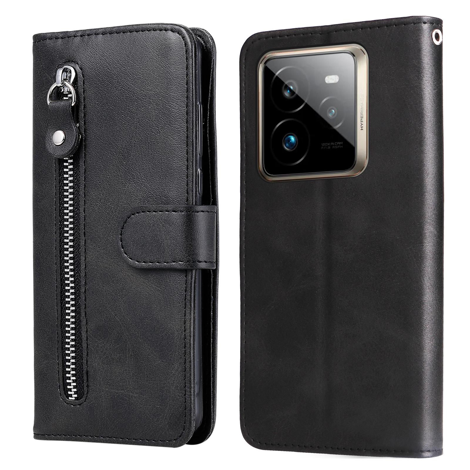 

For Realme GT 7 Pro 5G Case Zipper Wallet Calf Texture PU Leather Phone Cover Black