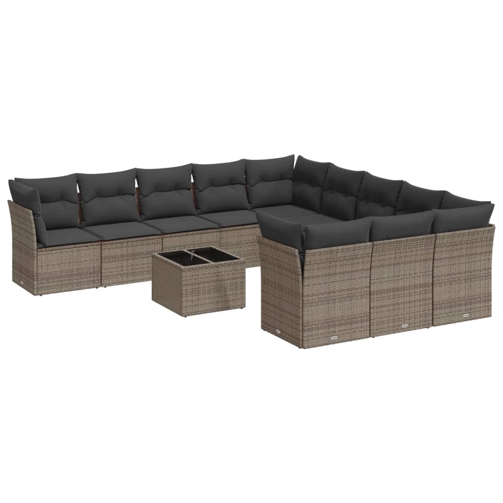 12 Piece Grey Garden Sofa Set with Cushions Poly Rattan