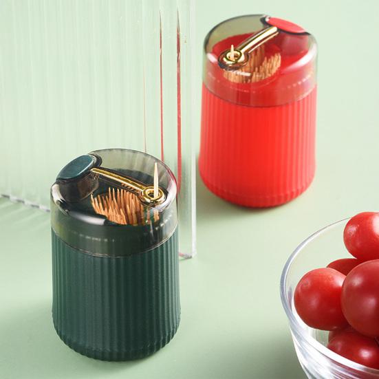 Automatic Popping Toothpick Dispenser Push Button Toothpick Holder Portable Home Office Restaurant Desktop Toothpick Organizer Container