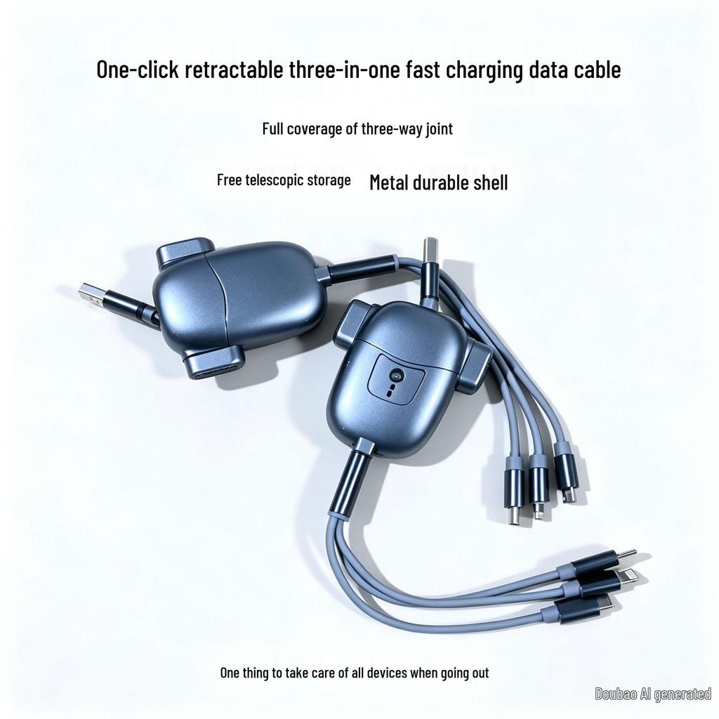 Customizable Mecha-Style Retractable 3-in-1 Fast Charging Cable with Logo Print