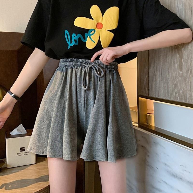 Korean High-Waist Cotton A-Line Shorts for Women - Summer Slim Fit, Loose Sports Wide-Leg Design