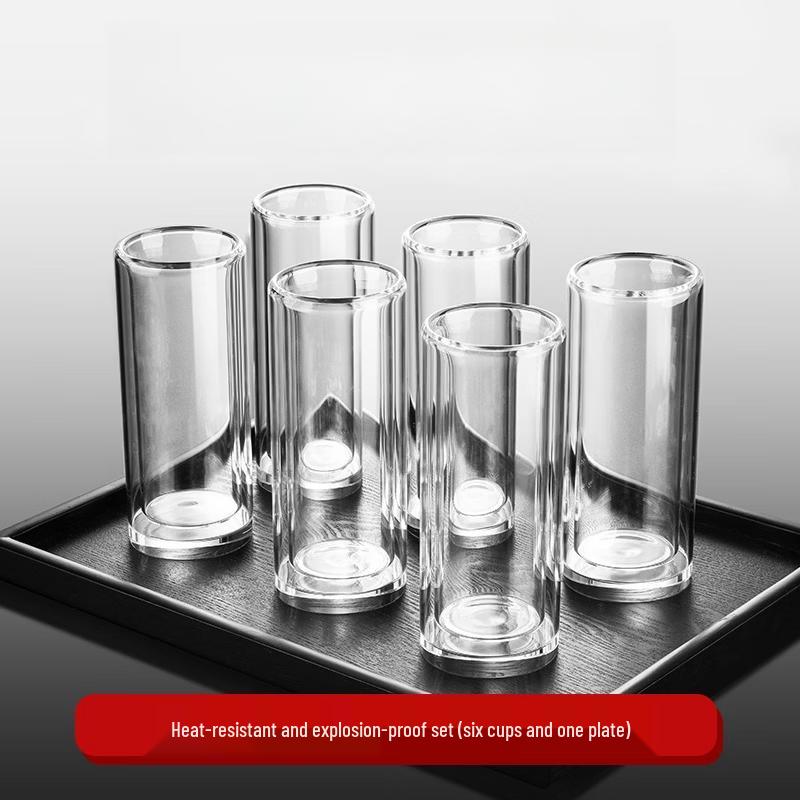Hanton Double-Wall Glass Cup Set with Tea Tray