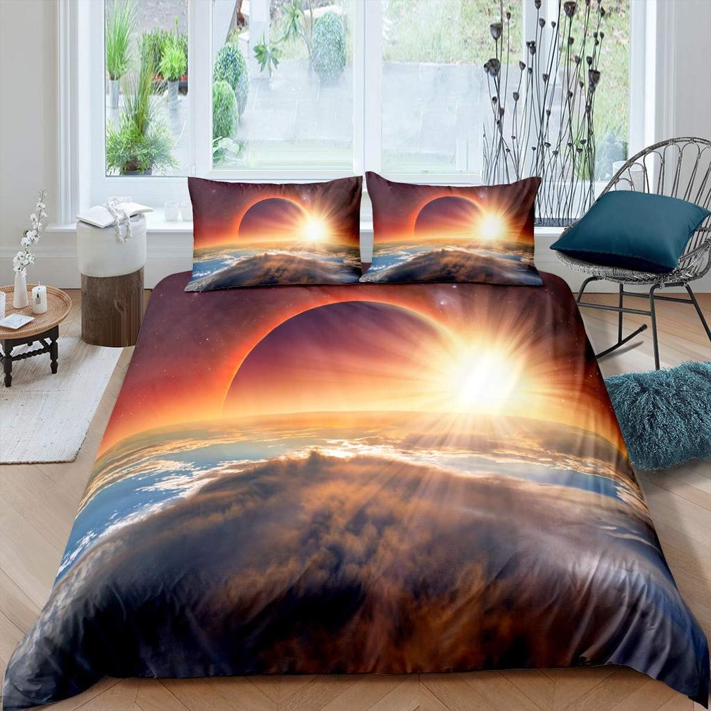 Sailing Boat Duvet Cover,Romantic City Sunset View Bedding Set,Colorful Boat Comforter Cover Valentine's Day Theme Quilt Cover