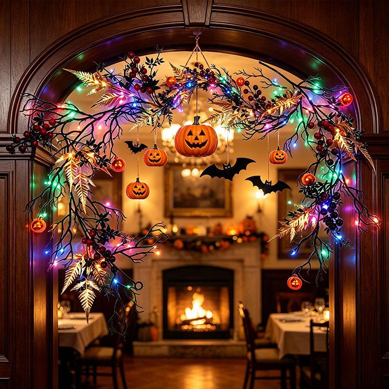 Halloween Garland with Lights, Black Dry