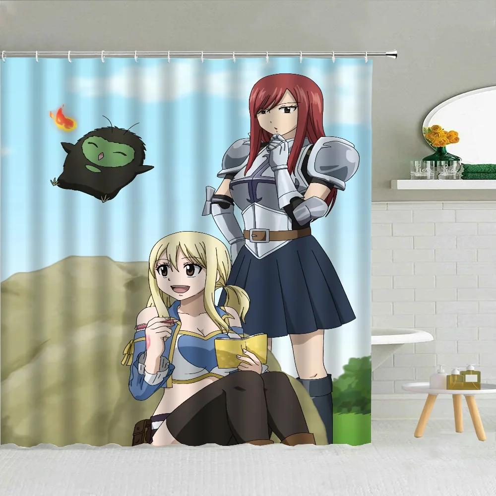 Fairy Tail Korallen Duschvorhänge für Badezimmerduschen Faltbare Trennwand Badvorhang Zubehör Schlafzimmer Wasserdichtes Gewebe.