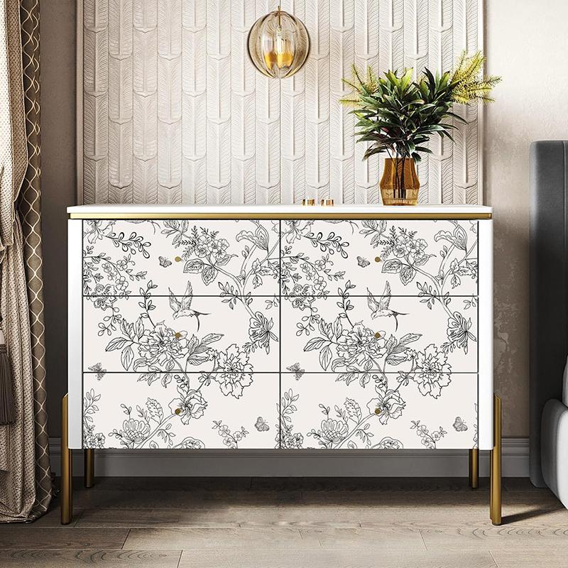 Black and White Flower Peeling Wallpaper Flower Detachable Self-adhesive Contact Wallpaper Flower Bird Wall Decoration Wallpaper