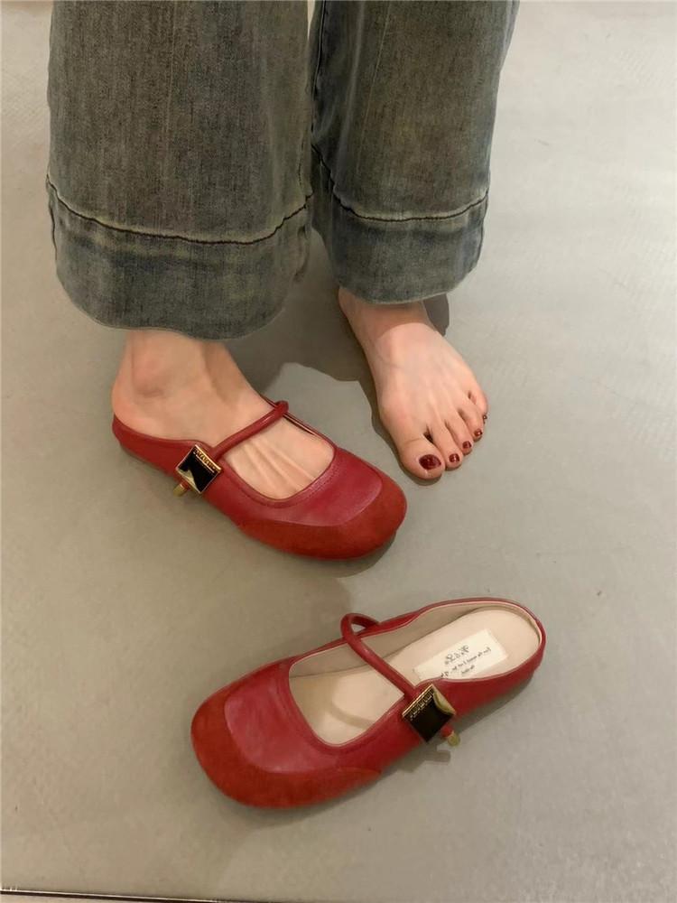Gentle fairy wind half slippers female spring 2025 new French elegant niche with skirt soft-soled evening shoes