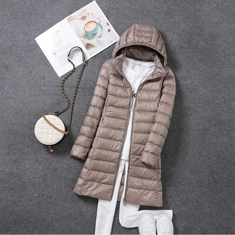 Women Ultra Lightweight Packable Long Puffer Jacket Autumn Winter Warm Hat Detachable Hooded Female Coat Parka 5XL 7XL