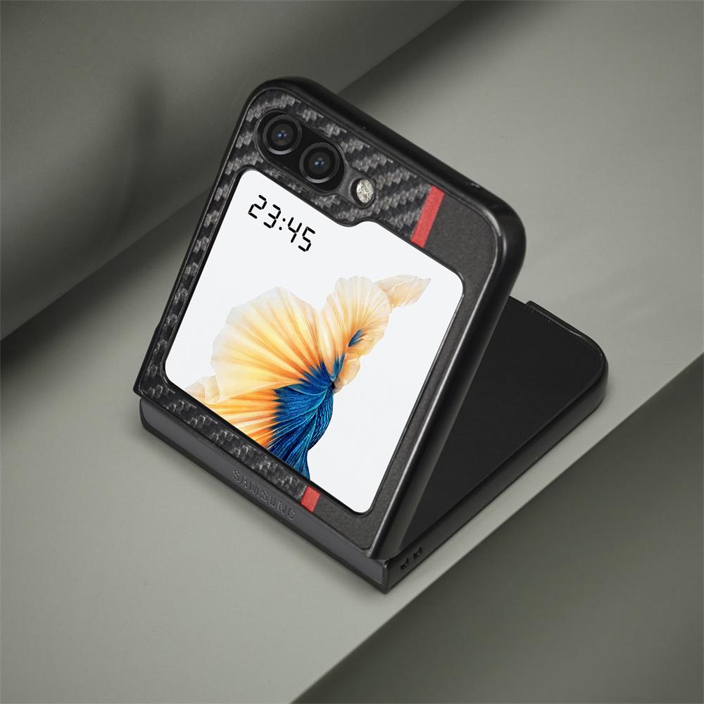 Carbon Fiber PU Leather Phone Case For Samsung Galaxy Z Flip 7 FE 6 5 4 3 Flip7 Flip6 Flip5 Flip4 5G Hybrid Hard Cover