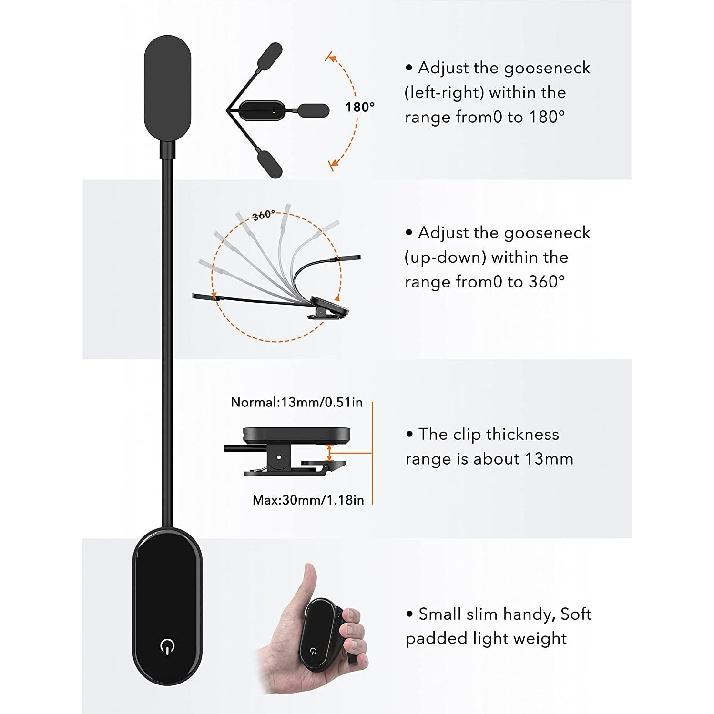 2023 New USB Rechargeable Clip On Eye Protection LED Reading Light Book 5 Color Adjustable Brightness LED Book
