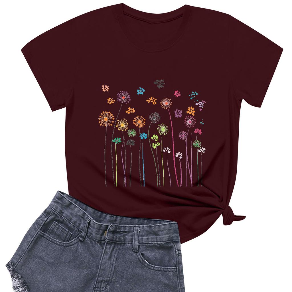 Women's Fashion Casual Printed Short Sleeve Round Neck Pullover Tops