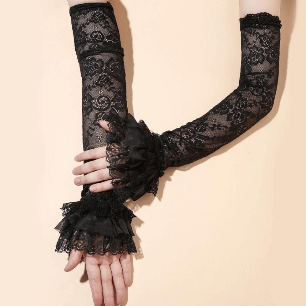 Thin Lace Ice Silk Sleeves Hollow Long Sleeved Arm Cover Simple Sunscreen Arm Sleeve Women